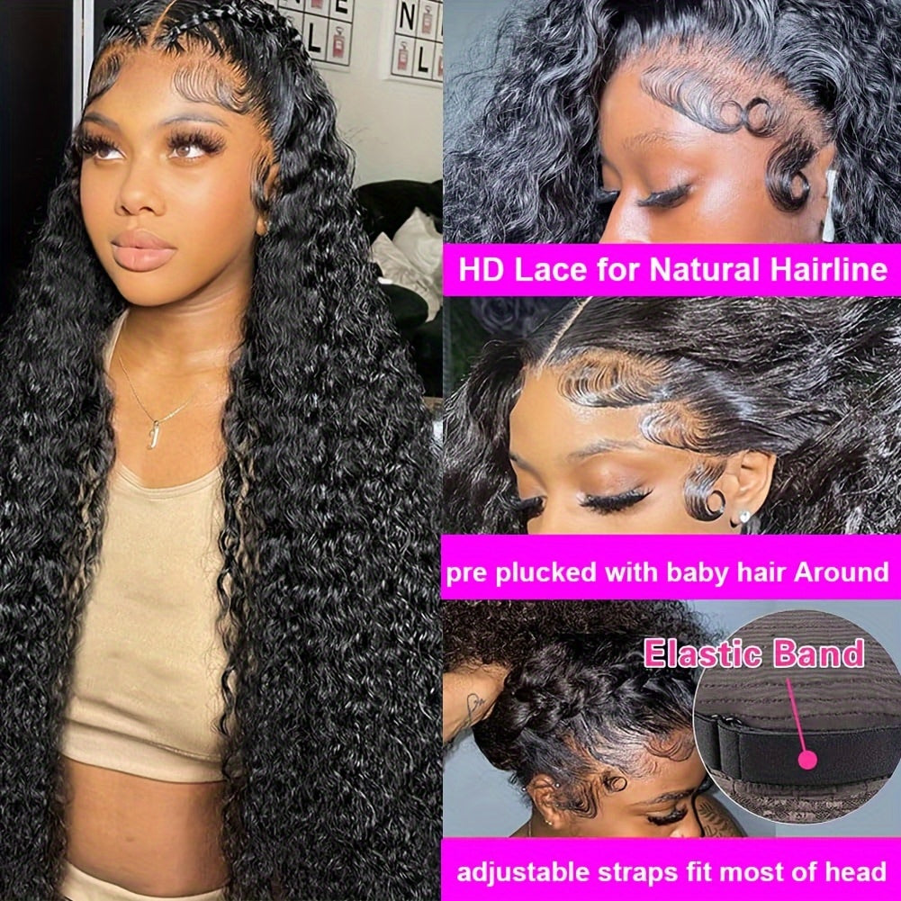 200% Density Deep Wave Lace Front Wigs Human Hair 13x4 HD Transparent Lace Frontal Human Hair Wigs For Women Lace Wig Pre Plucked With Baby Hair